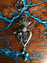 Load image into Gallery viewer, Artisan Jewelry Barbosa German Silver Brass Semi-Precious Stones Turquoise Coral Immaculate Heart of Mary Pendant Flower Rose Branch
