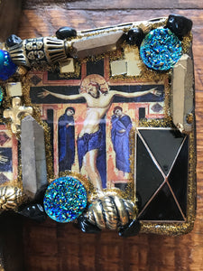 Catholic Mosaic Art Cross Icons Crucifix Blue