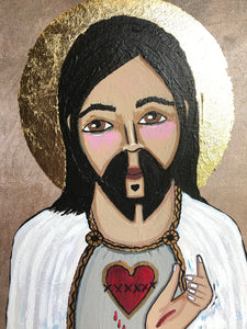 Folk Art Catholic Art Sacred Heart of Jesus Original Ethereal Icons Erin Leeper